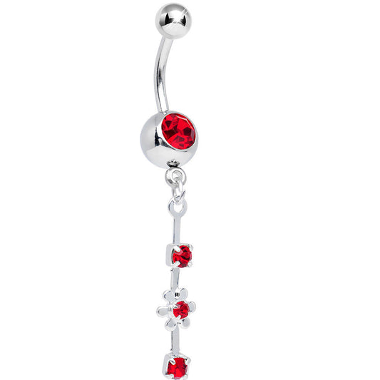 Red Gem Drops and Twinkling Flower Dangle Belly Ring