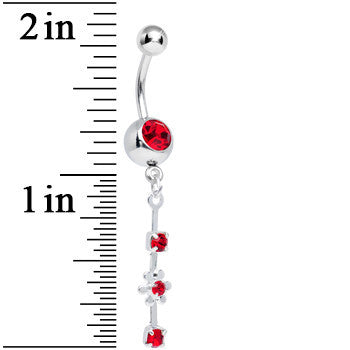 Red Gem Drops and Twinkling Flower Dangle Belly Ring