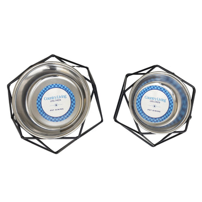 Country Living Elevated Single Dog Bowl Feeder – Geometric Design with Removable Stainless Steel Bowl