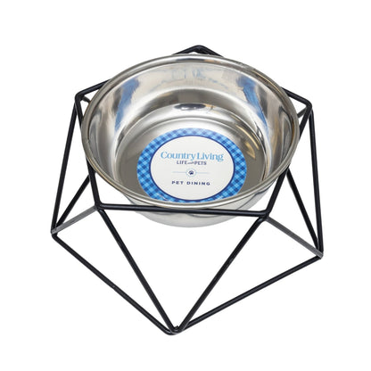 Country Living Elevated Single Dog Bowl Feeder – Geometric Design with Removable Stainless Steel Bowl