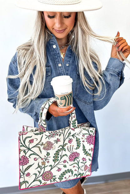 Blue Beau Chest Pocket Raw Hem Denim Loose Shirt Dress - Jaico Online Shop