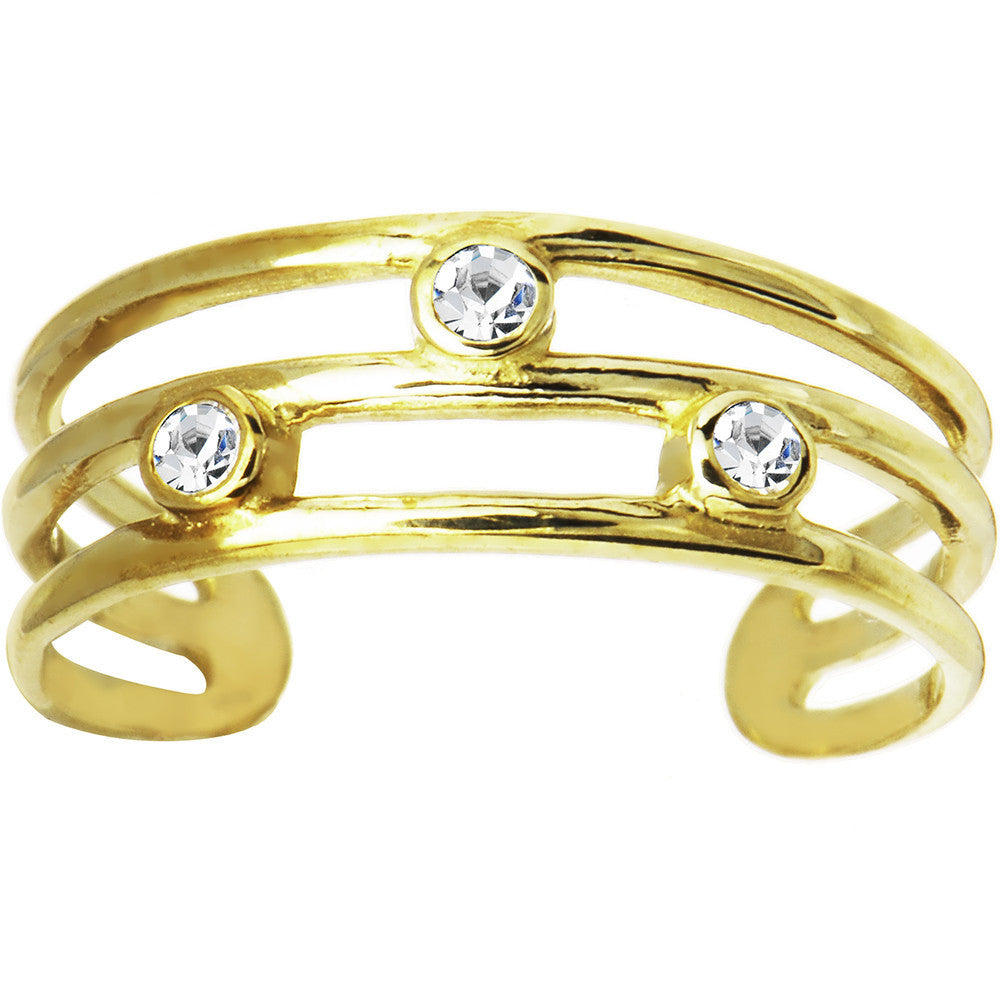 10k Yellow Gold Cubic Zirconia Trio Band Toe Ring