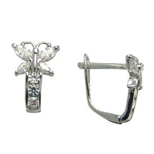 14k White Gold Butterfly April Birthstone Leverback Earrings