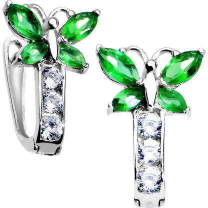 14k White Gold Butterfly May Birthstone Leverback Earrings