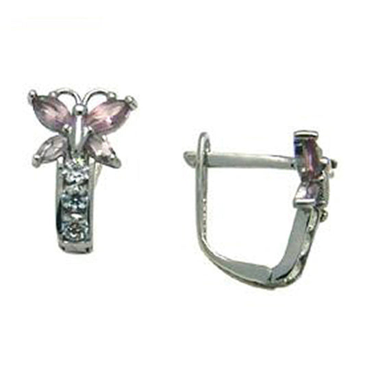 14k White Gold Butterfly June Birthstone Leverback Earrings