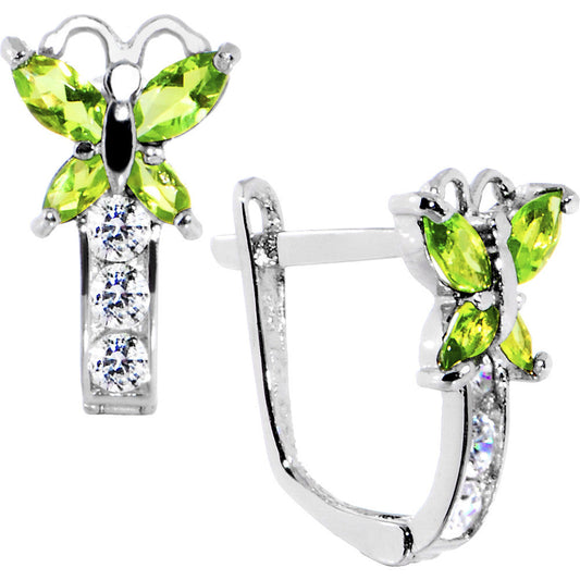 14k White Gold Butterfly August Birthstone Leverback Earrings