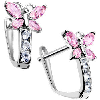 14k White Gold Butterfly October Birthstone Leverback Earrings