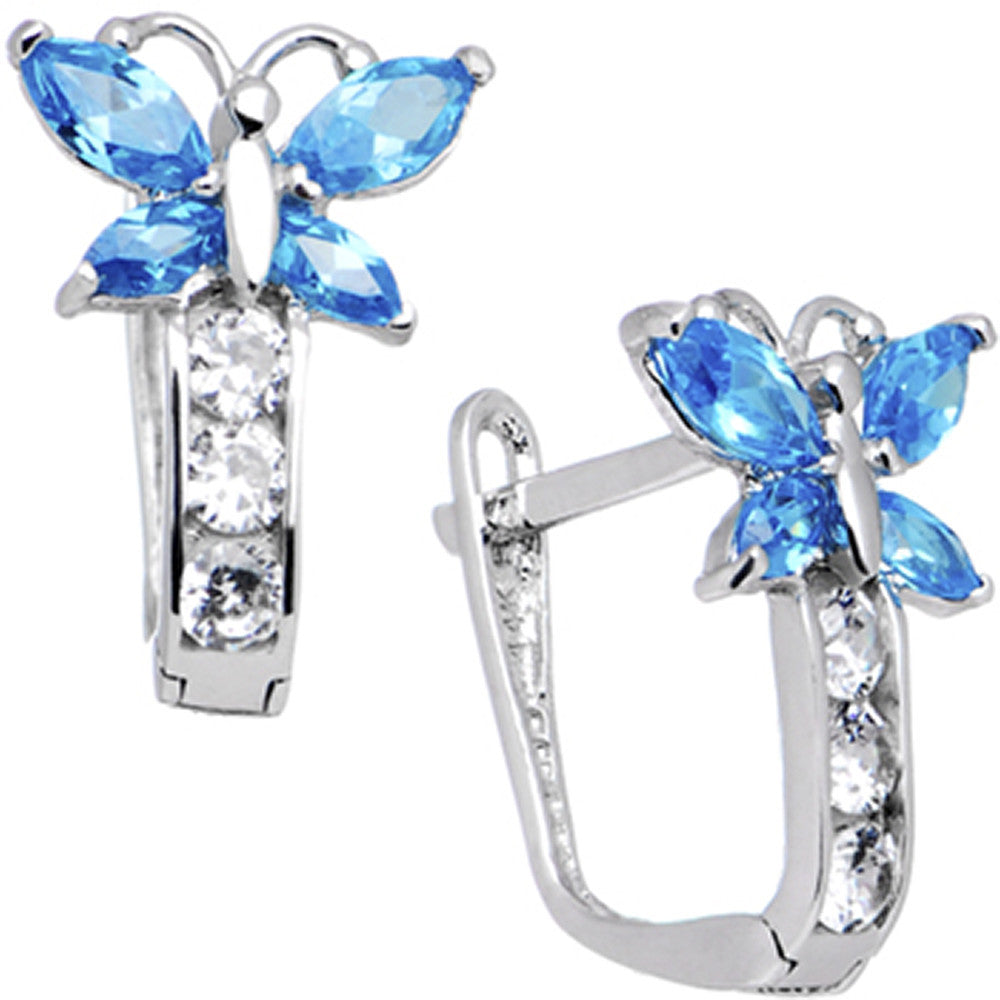 14k White Gold Butterfly December Birthstone Leverback Earrings