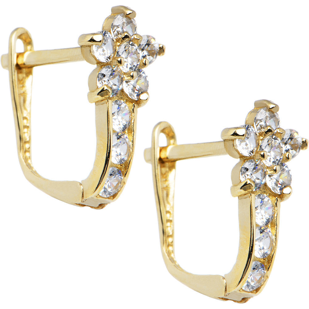 14k Yellow Gold Clear Cubic Zirconia Flower Earrings