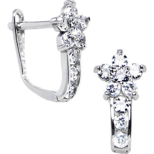 14k White Gold Clear Cubic Zirconia Flower Earrings