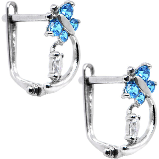 14k White Gold Blue Zircon Cubic Zirconia Dragonfly Earrings
