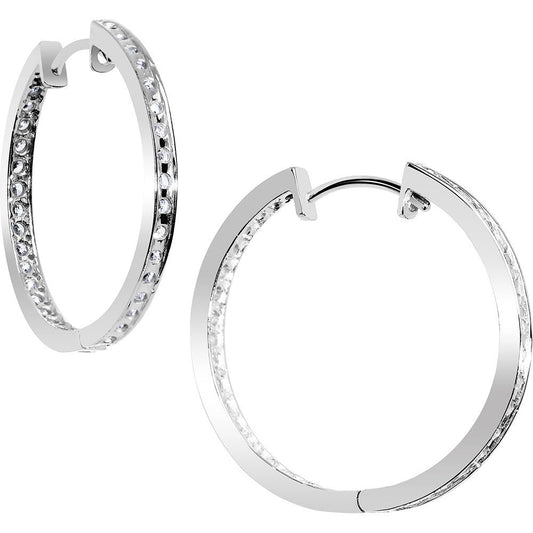 14k White Gold CZ In and Out Hoop Earrings -  1 Inch
