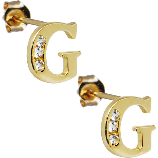 14k Yellow Gold CZ Initial G Stud Earrings