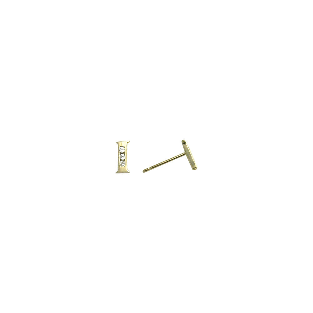 14k Yellow Gold CZ Initial I Stud Earrings