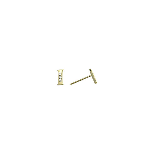 14k Yellow Gold CZ Initial I Stud Earrings