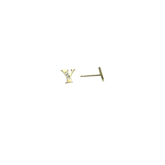 14k Yellow Gold CZ Initial Y Stud Earrings