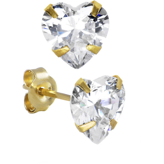 14k Yellow Gold .23 ct Cubic Zirconia Heart Stud Earrings