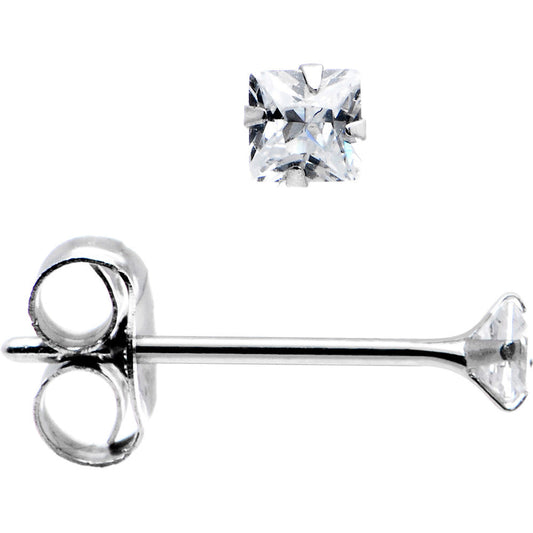 14k White Gold .03 ct Cubic Zirconia Square Earrings