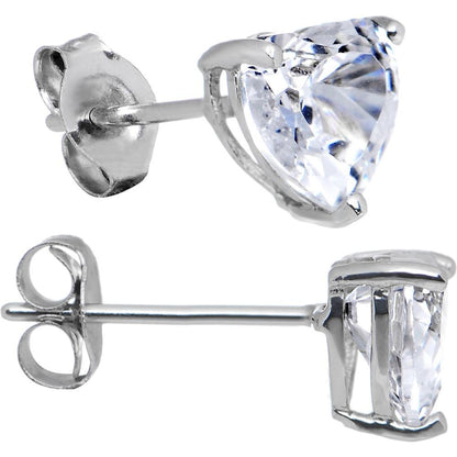 14k White Gold .80ct Basket Set Heart CZ Stud Earrings