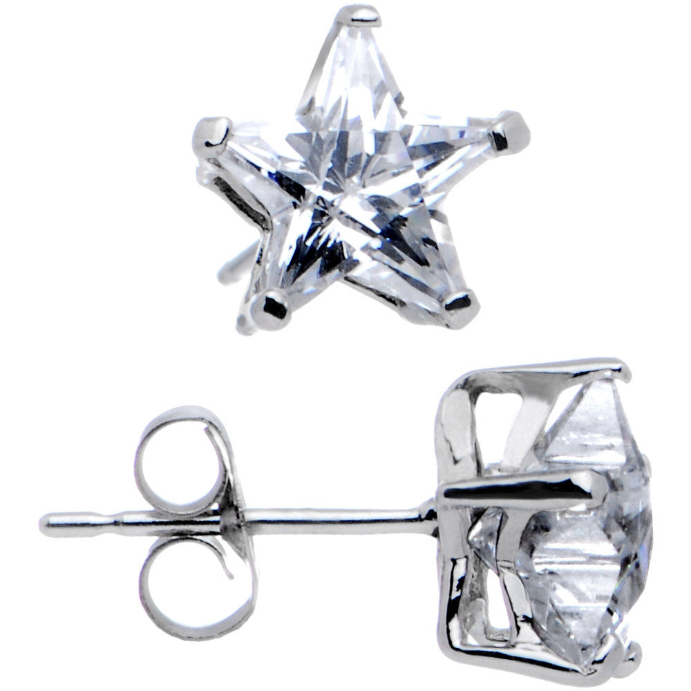 14k White Gold .80ct Basket Set Star CZ Stud Earrings