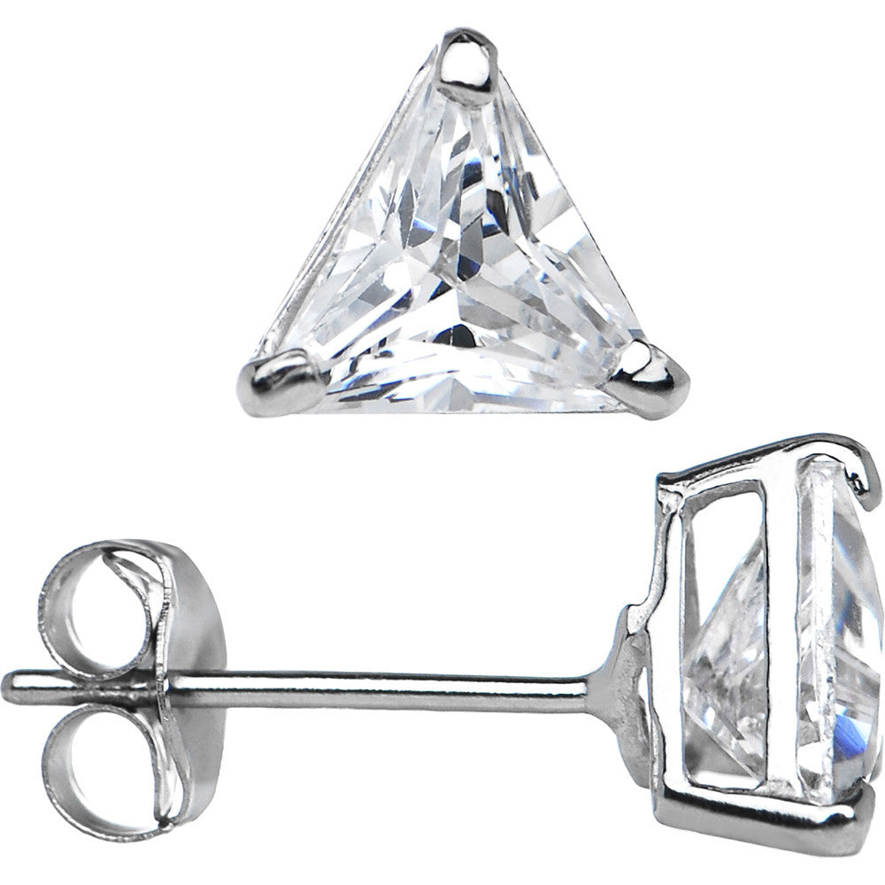 14k White Gold .47ct Basket Set Triangle CZ Stud Earrings