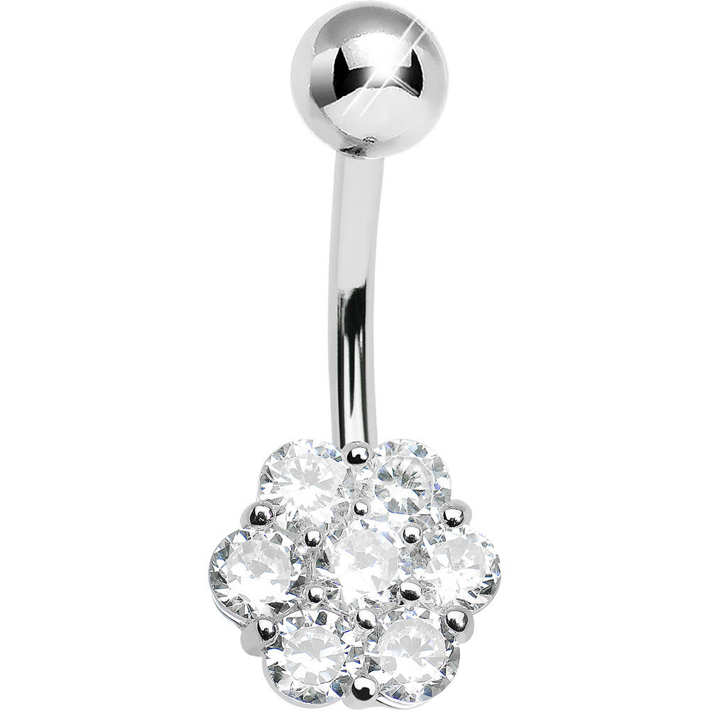 925 Sterling Silver Cubic Zirconia Blooming Flower Belly Ring