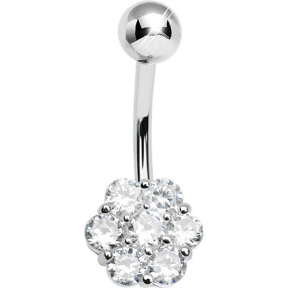 925 Sterling Silver Cubic Zirconia Blooming Flower Belly Ring