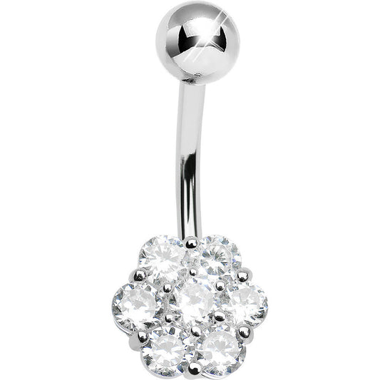 925 Sterling Silver Cubic Zirconia Blooming Flower Belly Ring