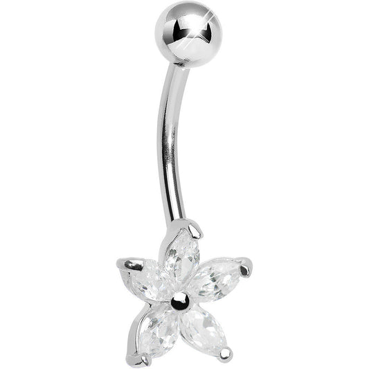 925 Sterling Silver Cubic Zirconia Lily Belly Ring