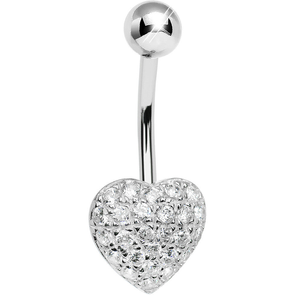 925 Sterling Silver Cubic Zirconia Paved Heart Belly Ring