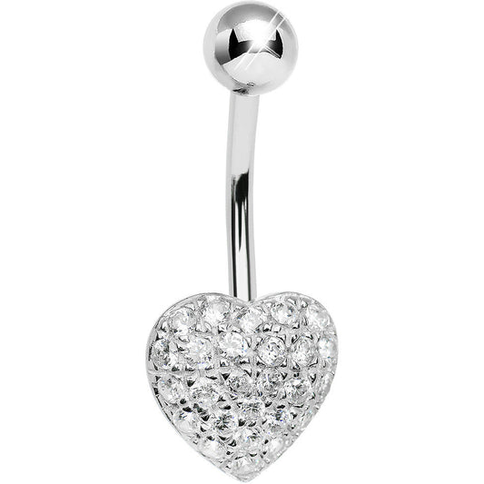 925 Sterling Silver Cubic Zirconia Paved Heart Belly Ring