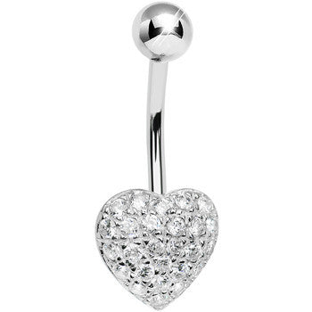 925 Sterling Silver Cubic Zirconia Paved Heart Belly Ring