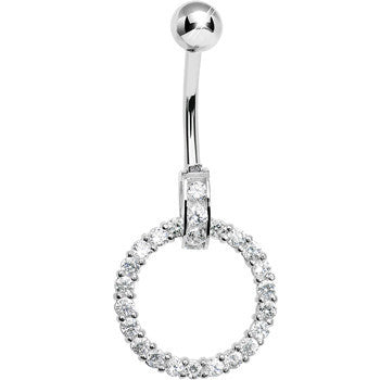 925 Sterling Silver Cubic Zirconia Circle Charm Belly Ring