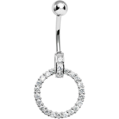 925 Sterling Silver Cubic Zirconia Circle Charm Belly Ring