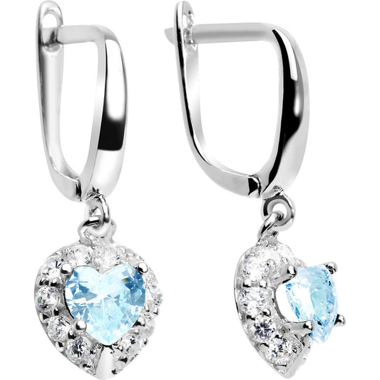 925 Silver CZ Heart March Birthstone Leverback Youth Earrings