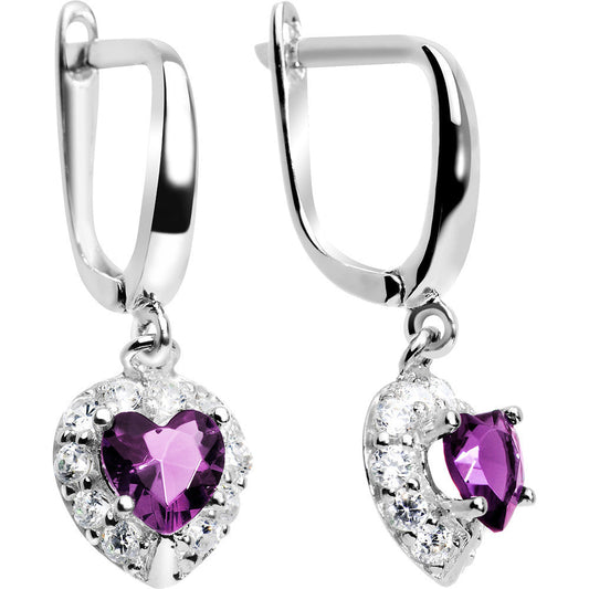 925 Silver CZ Heart June Birthstone Leverback Youth Earrings