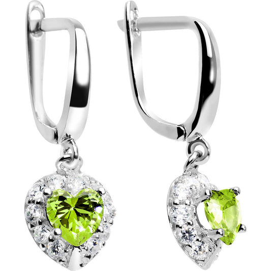 925 Silver CZ Heart August Birthstone Leverback Youth Earrings
