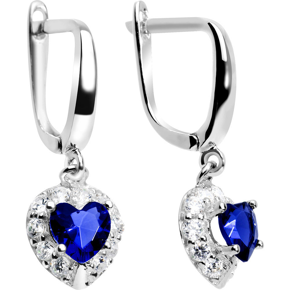 925 Silver CZ Heart September Birthstone Leverback Youth Earrings