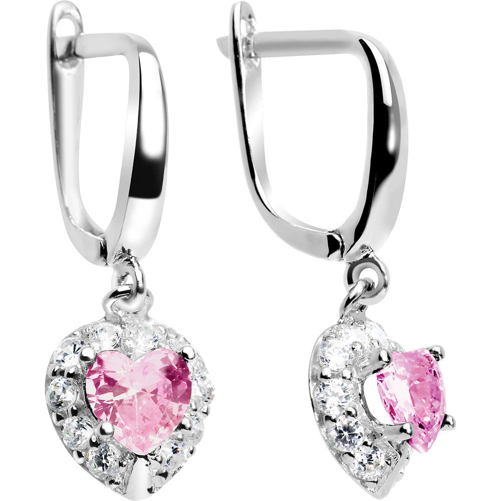 925 Silver CZ Heart October Birthstone Leverback Youth Earrings