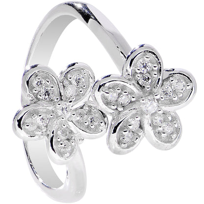 925 Sterling Silver Clear CZ Twin Flower Toe Ring