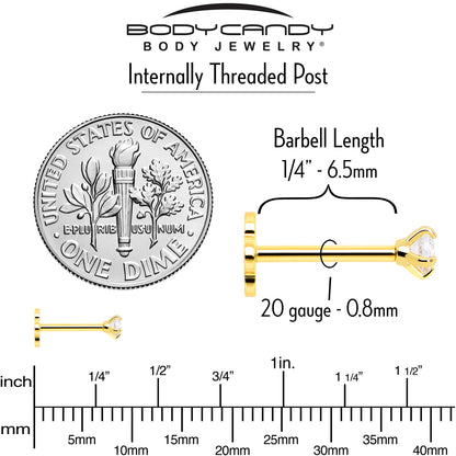 14k Yellow Gold Flat Back Earring 20G 2mm CZ Floral Reversible