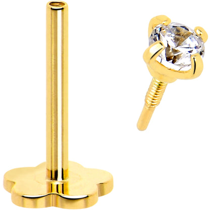 14k Yellow Gold Flat Back Earring 20G 2mm CZ Floral Reversible