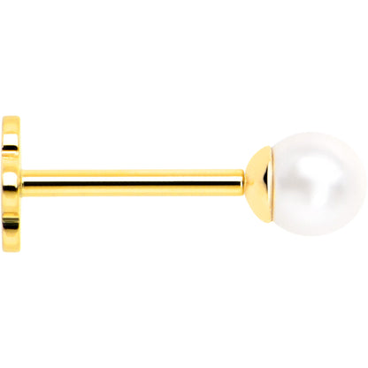 14k Yellow Gold Flat Back Earring 20G 3mm Faux Pearl Floral Reversible