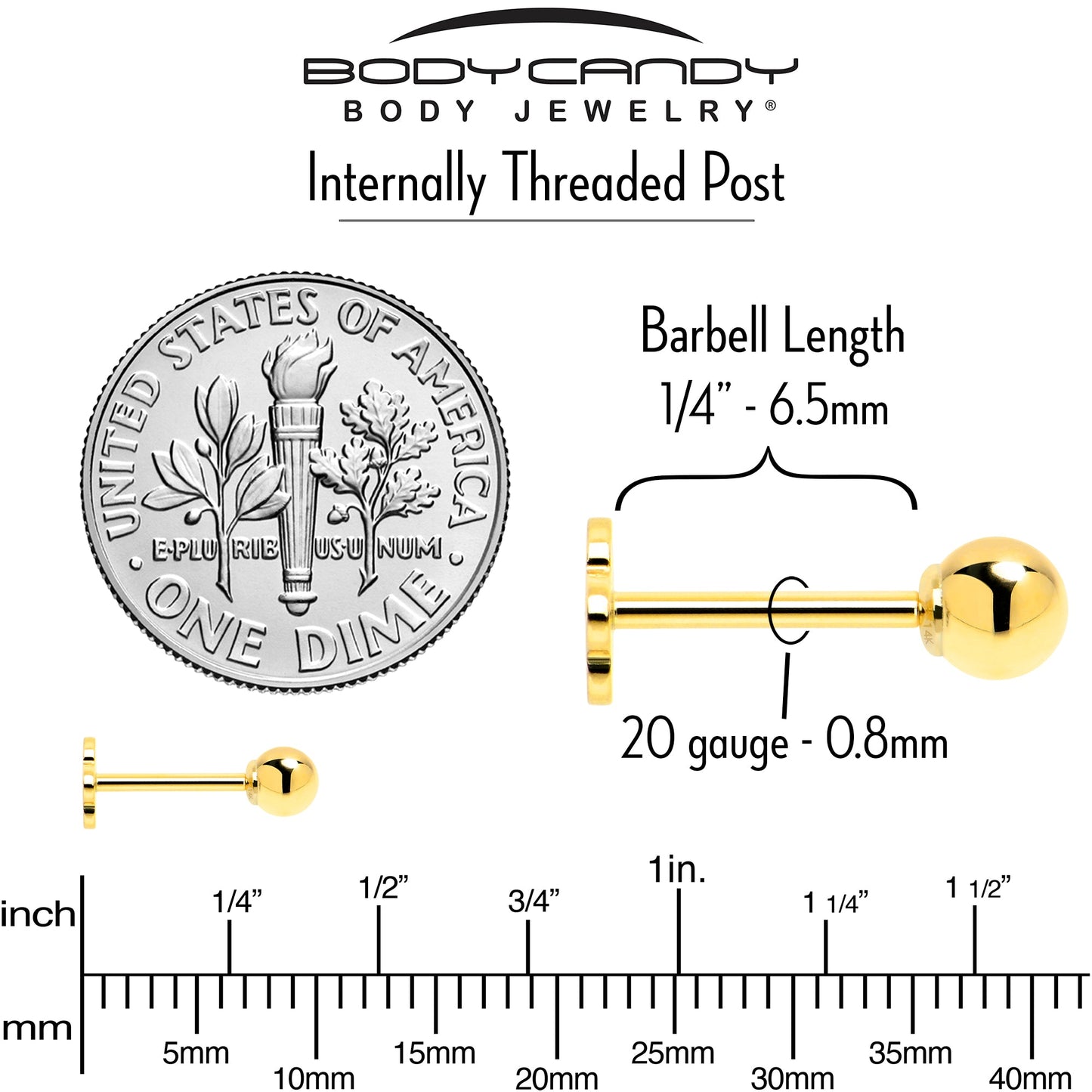 14k Yellow Gold Flat Back Earring 20G 3mm Ball Floral Reversible