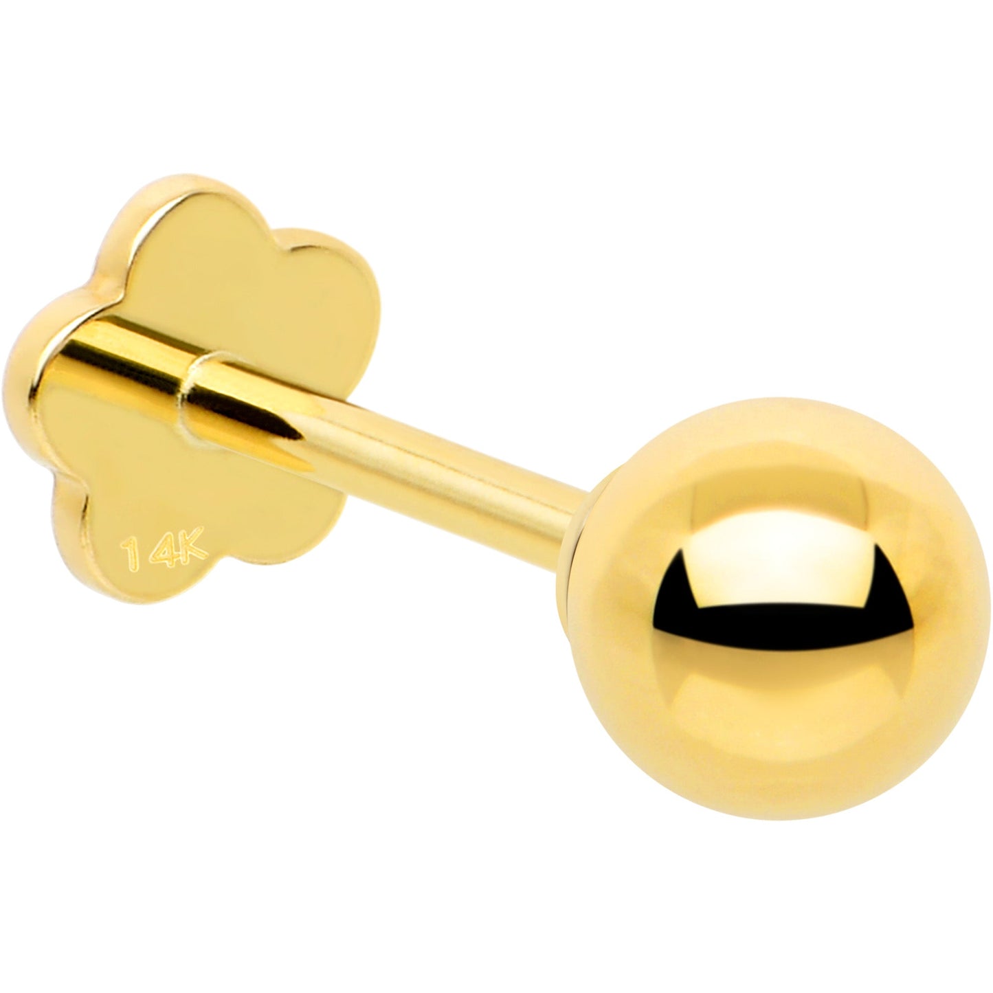 14k Yellow Gold Flat Back Earring 20G 4mm Ball Floral Reversible