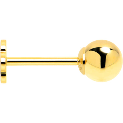 14k Yellow Gold Flat Back Earring 20G 4mm Ball Floral Reversible