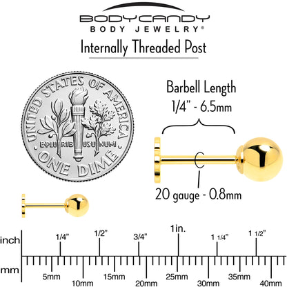 14k Yellow Gold Flat Back Earring 20G 4mm Ball Floral Reversible