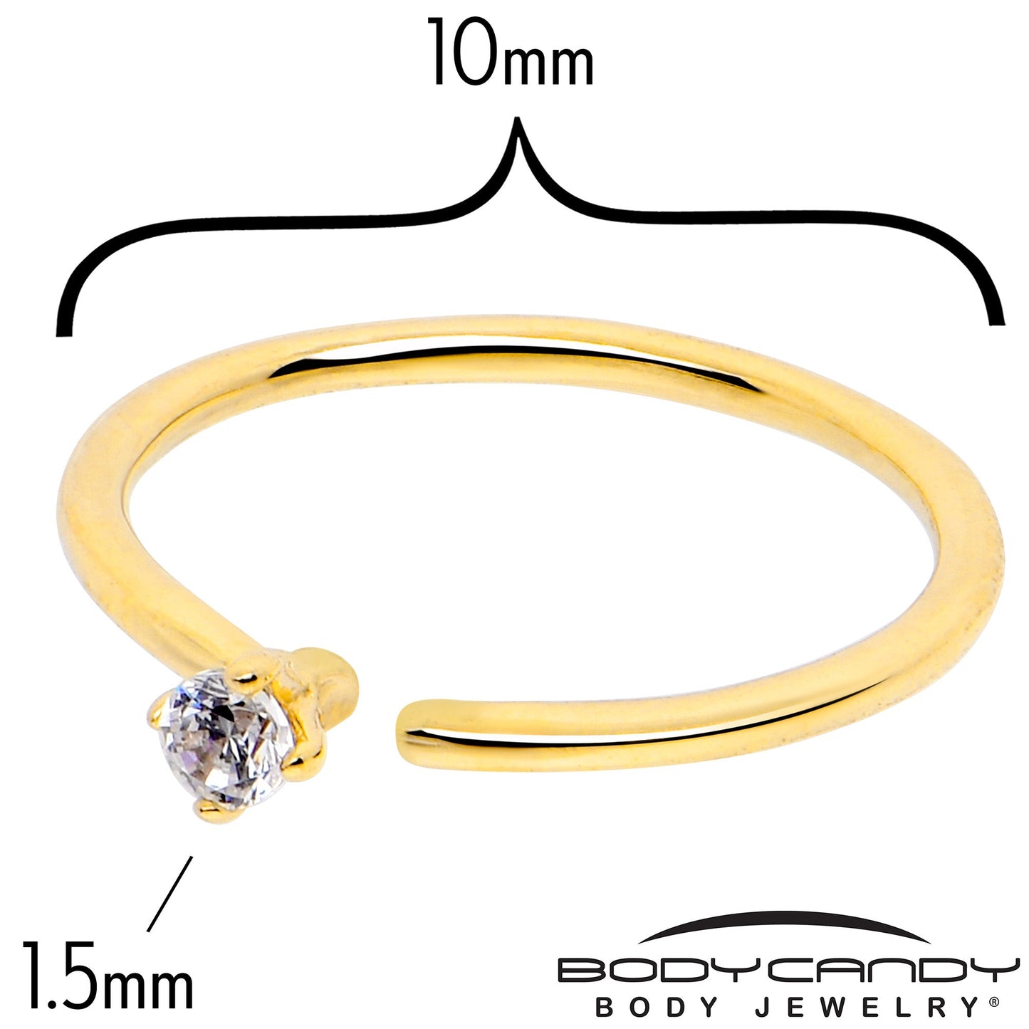 14k Solid Yellow Gold Bendable Nose Hoop 22G 5/16 with CZ