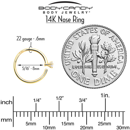14k Solid Yellow Gold Bendable Nose Hoop 22G 5/16 with CZ