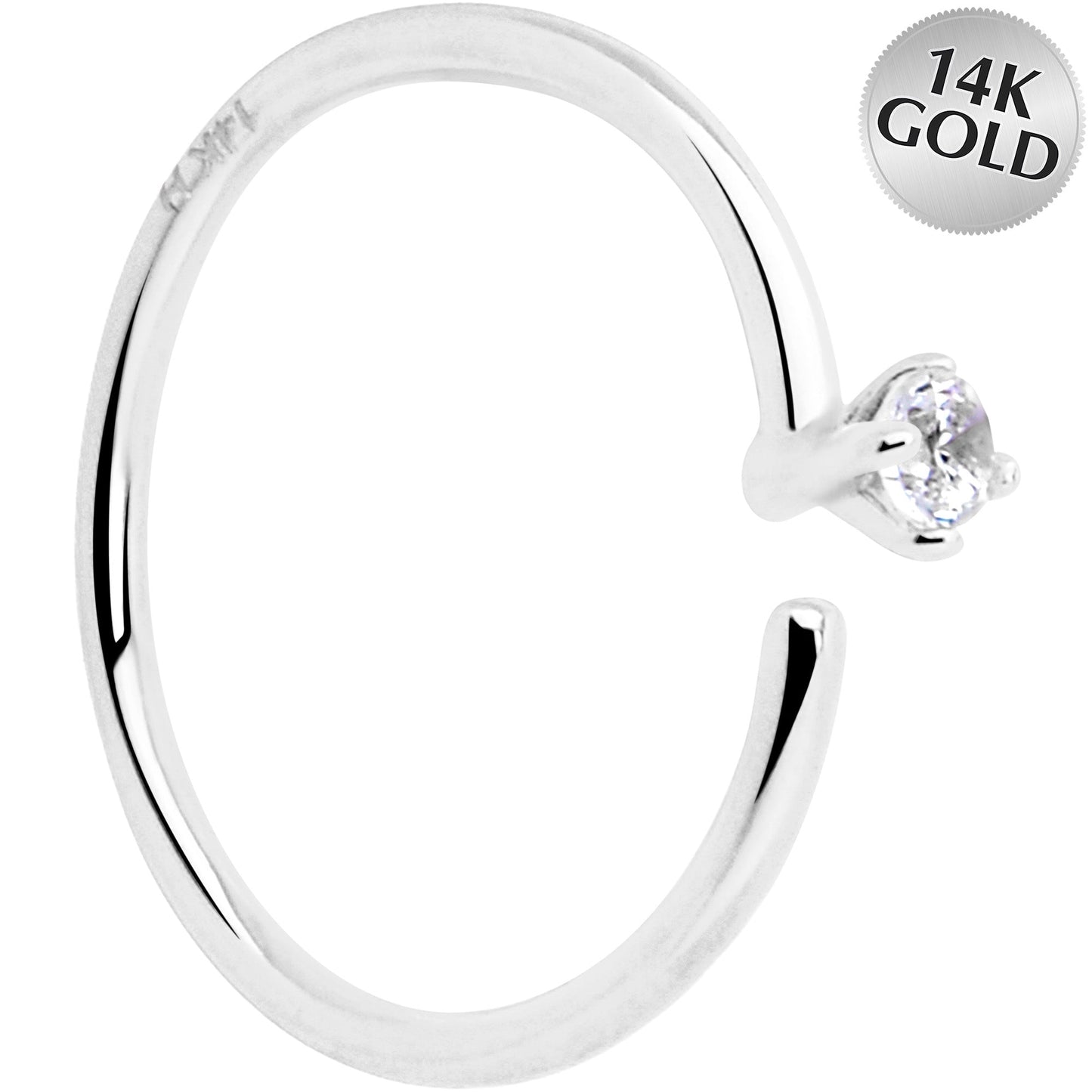 14k Solid White Gold Bendable Nose Hoop 22G 5/16 with CZ
